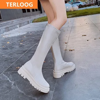  Chelsea Boots 2022 Zimné Dizajnér Ženy Koleno-Vysoký Sneh Nová Platforma Módne Robustný, Teplé Goth Botas Nízke Podpätky Femme Topánky Mujer