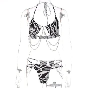  Reťaz Bikini Obväz Plavky Ženy, Nový Leopard Tlač Ženské Plavky Sexi Bikini Set Kúpajúcich Plavky Plážové Oblečenie Plávať Nastaviť