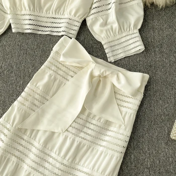  MUMUZI vyhovovali žena 2020 nové lístkového krátky rukáv dizajn topy a vysoký pás fishtail sukne dvoch kusov ako nastaviť ženy biele oblečenie