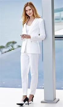  Biele dámske Obleku Nohavice Obleky, Kostýmy pre Ženy Office Vyhovuje Formálne Pracovné oblečenie Stanovuje Jednotné Štýly Elegantné Nohavice