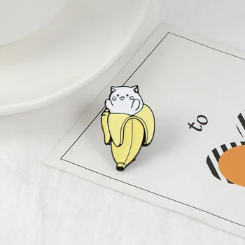  Krásne Banán Biele Chlpaté Mačky Smalt Cartoon Zvierat Brošne Populárne Klope Taška Oblečenie Kolíky Príslušenstvo